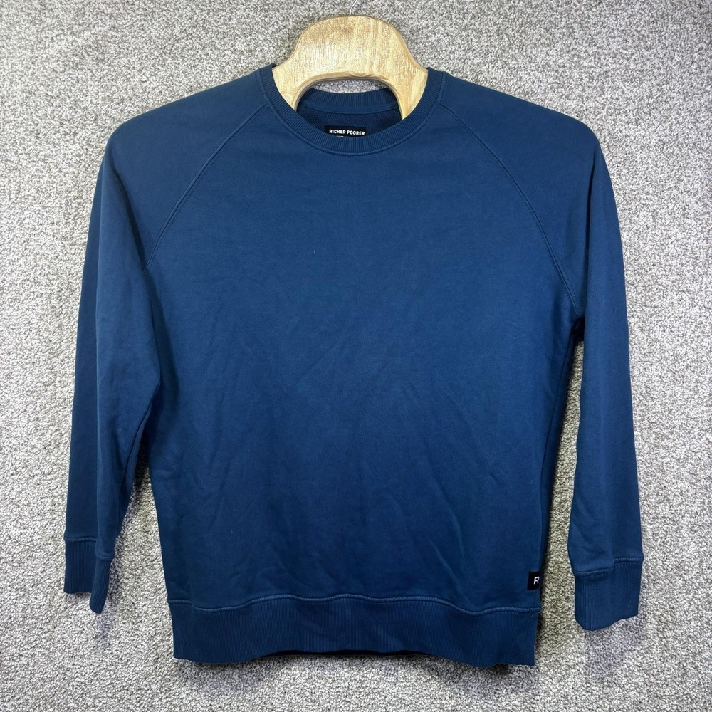 Richer Poorer Sweatshirt Mens XL Blue Fleece Crewneck Pullover Logo Raglan
